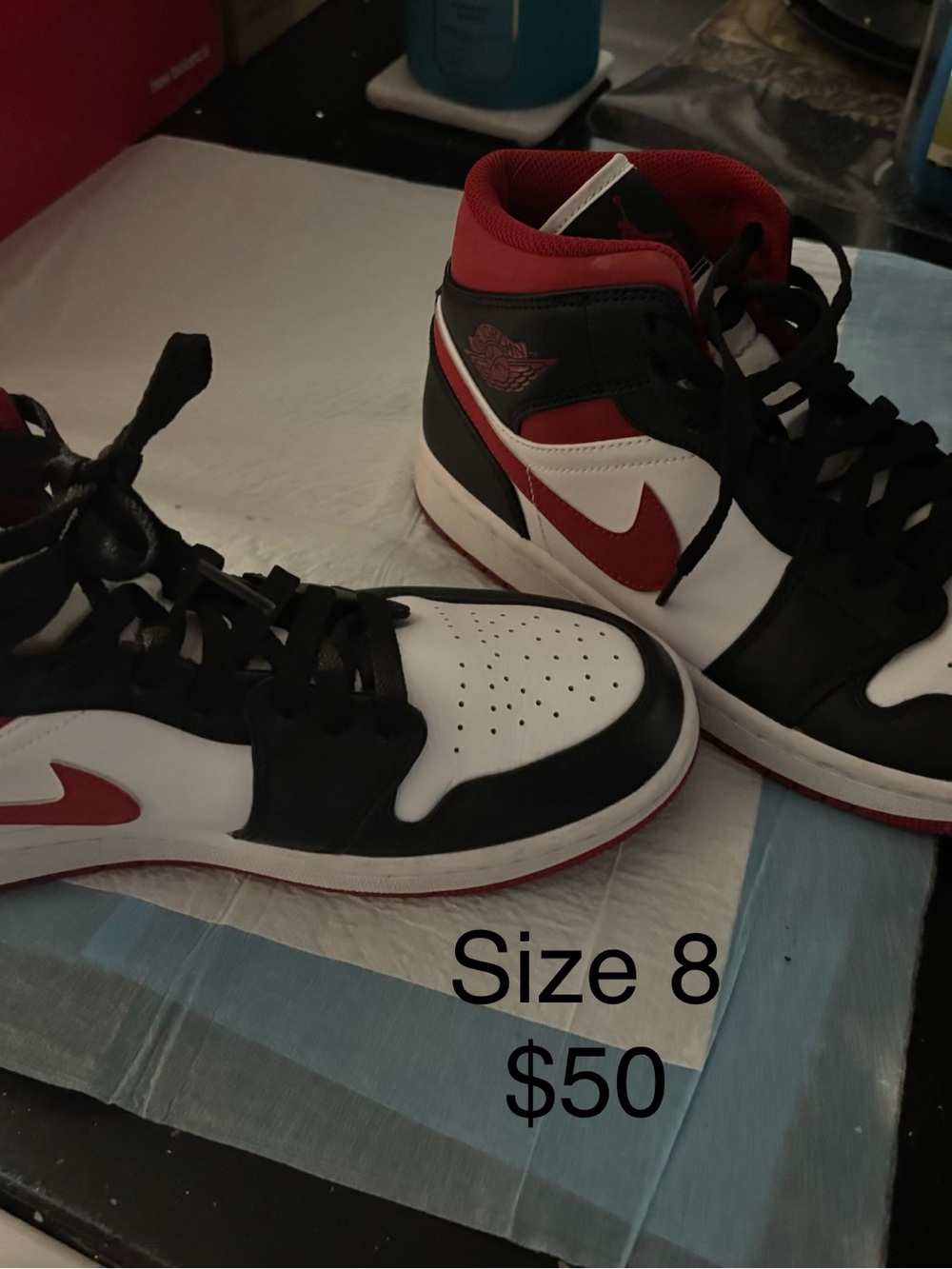 Nike Men's Mid-Top Sneakers in White, Black & Red